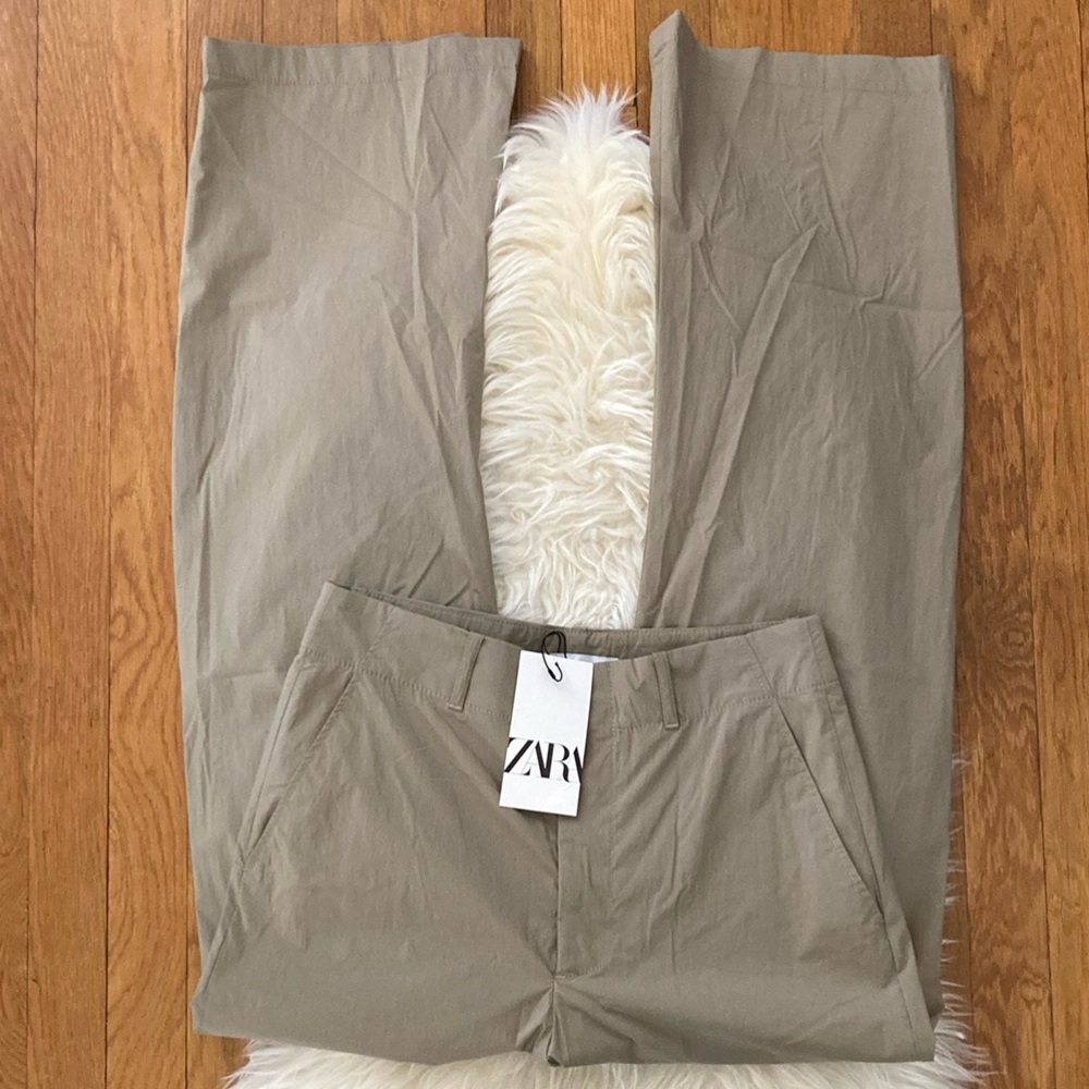 Zara Taupe Straight-Leg Trousers